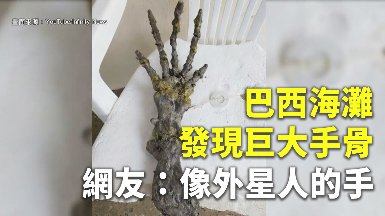 巴西海灘發現巨大手骨 網友:像外星人的手