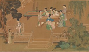 五代南唐周文矩仙姬文會圖(故宮南院提供)