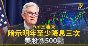 Fed三連凍 暗示明年至少降息三次 美股漲500點
