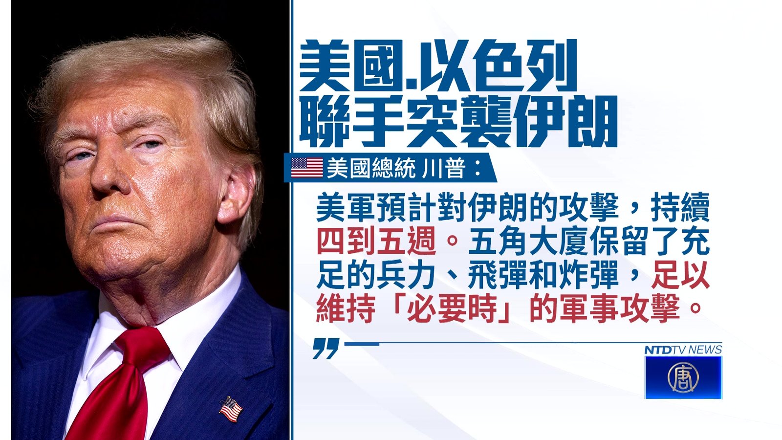 美以突襲伊朗 川普:擬持續4~5週 屬意3接班人選