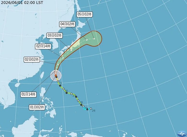 薔蜜朝琉球及日本南方海面北上,旅日民眾要多留意。(中央氣象署提供)