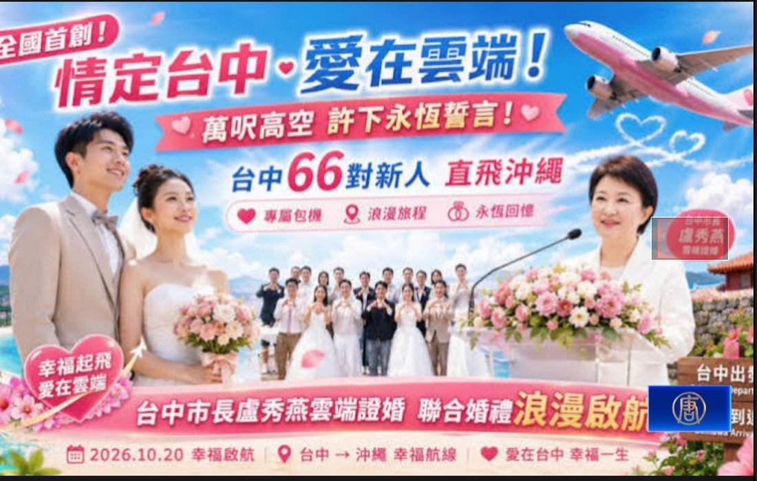 台中首創空中聯合婚禮 邀66對新人直飛沖繩蜜月