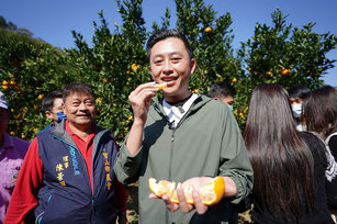 林智堅5日到竹縣寶山鄉一處柑橘園，了解在地農產，會後他接受媒體訪問時表示，現在資訊快速傳播且紊亂，朱立倫主席不應帶頭混淆視聽，讓新竹在地產業恐慌。（圖／新竹市政府提供）