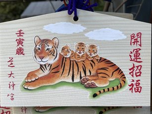 日本有不少繪畫或工藝品等有老虎圖案，老虎被視為象徵疼小孩、很有愛心的動物，也是強壯威武、可驅魔避邪，更是祈求安胎生產、家庭昌隆的象徵。（圖／中央社）