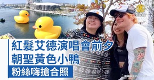 紅髮艾德演唱會前夕朝聖黃色小鴨 粉絲嗨搶合照