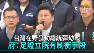 台灣在野發動總統彈劾案 府：足證立院有制衡手段