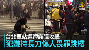 台北車站遭煙霧彈攻擊 犯嫌持長刀傷人畏罪跳樓