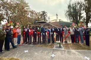 高雄兆湘國小今(26日)辦理中興號戰機整新暨全民國防同學步道啟用典禮剪綵(屏科大 提供)