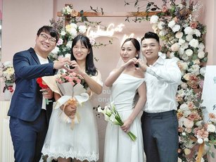 黃敏惠市長藉著這甜蜜一天，對所有步入人生新階段的新人們送上祝福。（嘉義市政府提供）