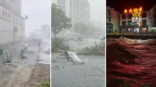 「白海豚」於8月9日傍晚在浙江台州玉環和溫州樂清市兩次登陸，在華東掀起狂風暴雨，華東多省市交通大癱瘓。（網絡圖合成）